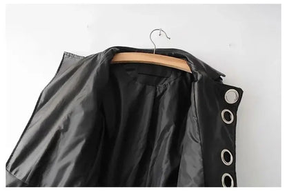 Black Short Leather Jacket 2026 Autumn New Women's Versatile Fashion Metal Circles Slim PU Leather Jackets Motorcycle tops