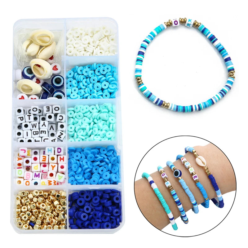 10 Grid Beads Craft Kit (Polymer Clay & Letters) | DIY Elastic Bracelet Set for Girls (Perfect Creative Gift Idea)