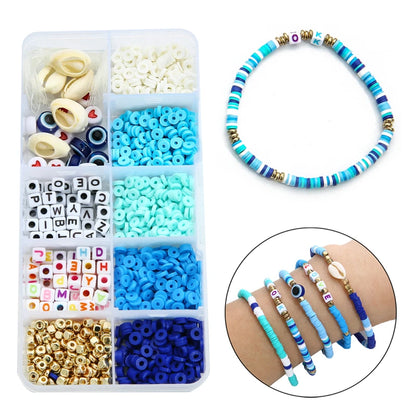 10 Grid Beads Craft Kit (Polymer Clay & Letters) | DIY Elastic Bracelet Set for Girls (Perfect Creative Gift Idea)
