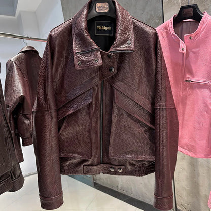 YOLOAgain Chocolate Brown Suede Jacket Women Real Leather Jacket Female