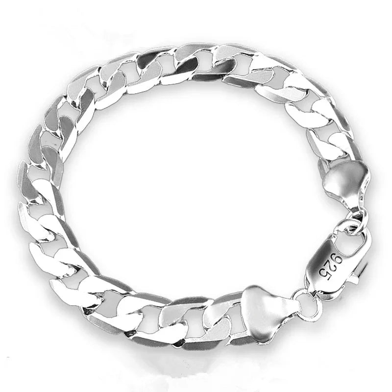 925 Sterling Silver Bracelet Sideways Silver Bracelet 6MM8MM10MM Bracelet Men & Women Jewelry