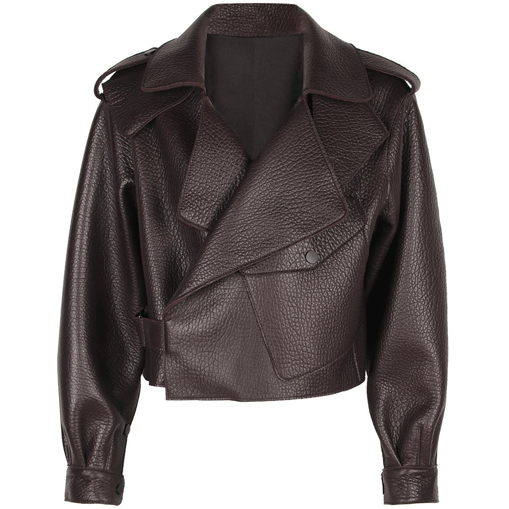 YOLOAgain 2025 Spring Loose Oversized Real Leather Jacket Women Streetwear