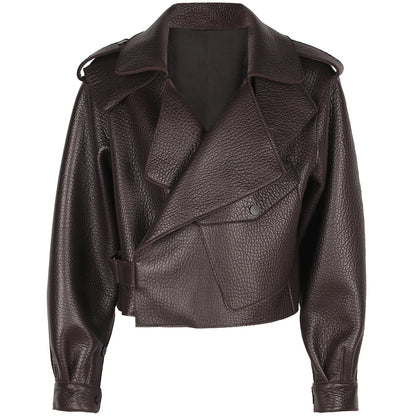 YOLOAgain 2025 Spring Loose Oversized Real Leather Jacket Women Streetwear