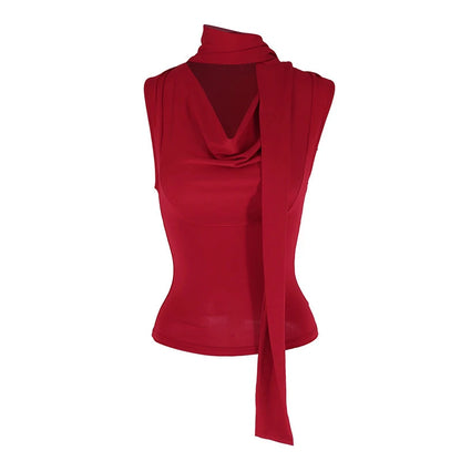 Women's Sexy Sleeveless V-Neck Solid Tank Top Fashion Bandage Streetwear Casual Slim Fit Elegant Knitted Summer Lady's Clothing