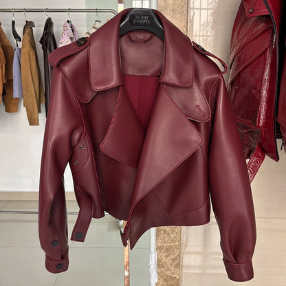 YOLOAgain 2025 Spring Loose Oversized Real Leather Jacket Women Streetwear
