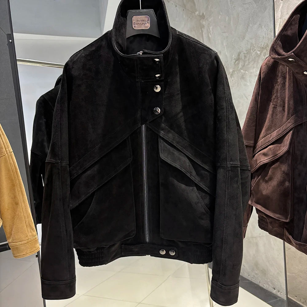 YOLOAgain Chocolate Brown Suede Jacket Women Real Leather Jacket Female