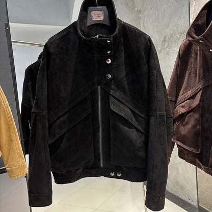 YOLOAgain Chocolate Brown Suede Jacket Women Real Leather Jacket Female
