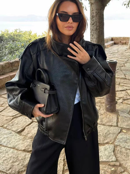 Autumn Winter Women Leather Jacket 2025 Loose Causal PU Faux Leather Jackets Coat Fashion Street Motorcycle Jackets