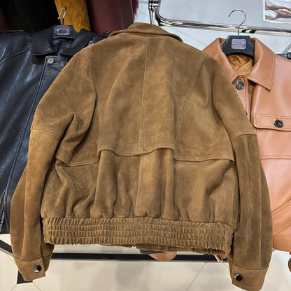 YOLOAgain Chocolate Brown Suede Jacket Women Real Leather Jacket Female