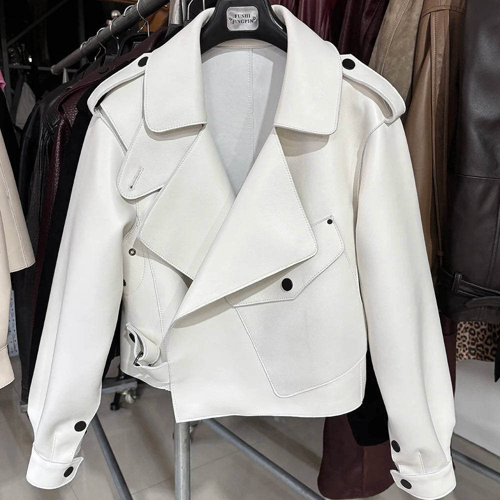 YOLOAgain 2025 Spring Loose Oversized Real Leather Jacket Women Streetwear