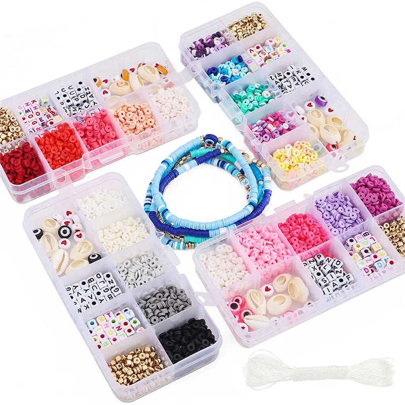 10 Grid Beads Craft Kit (Polymer Clay & Letters) | DIY Elastic Bracelet Set for Girls (Perfect Creative Gift Idea)