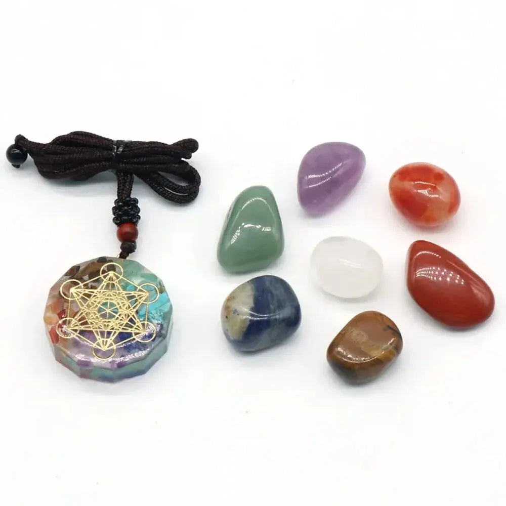 Colorful Irregular Natural Crystal Yoga Stone Seven Chakras Pendant Set Crushed Stone Resin Necklace Pendants Jewelry Making DIY