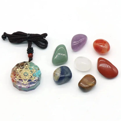 Colorful Irregular Natural Crystal Yoga Stone Seven Chakras Pendant Set Crushed Stone Resin Necklace Pendants Jewelry Making DIY