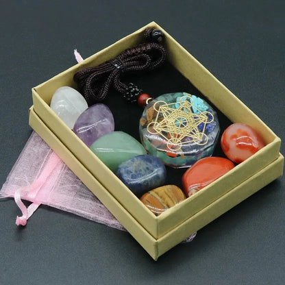 Colorful Irregular Natural Crystal Yoga Stone Seven Chakras Pendant Set Crushed Stone Resin Necklace Pendants Jewelry Making DIY