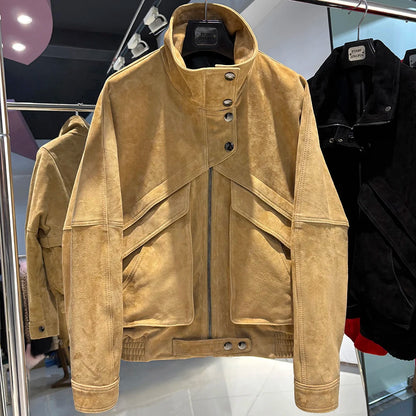 YOLOAgain Chocolate Brown Suede Jacket Women Real Leather Jacket Female