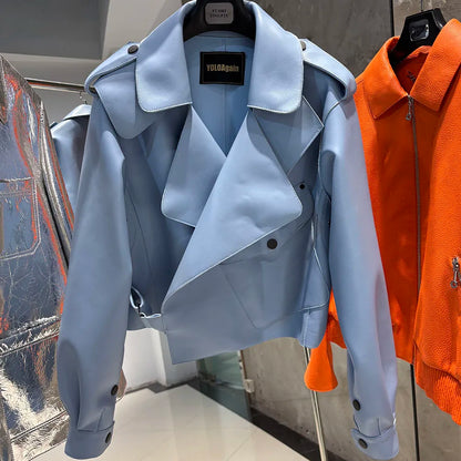 YOLOAgain 2025 Spring Loose Oversized Real Leather Jacket Women Streetwear