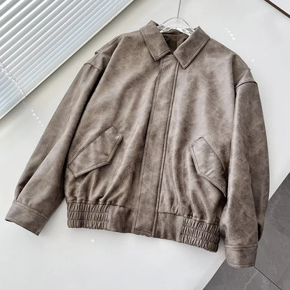 Women's Jacket Fall 2025 New Black Long Sleeve Pebble Faux Leather Jacket Motorcycle Style Personality Fashion