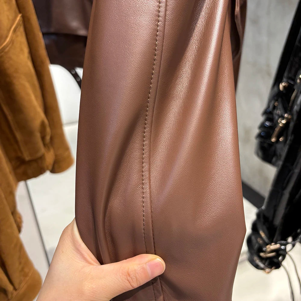 YOLOAgain Long Sleeve Dark Brown Suede Jacket Women Real Leather Jacket