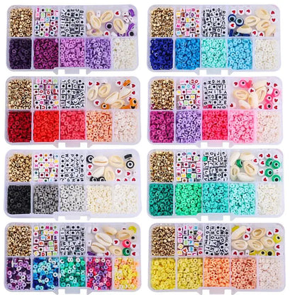 10 Grid Beads Craft Kit (Polymer Clay & Letters) | DIY Elastic Bracelet Set for Girls (Perfect Creative Gift Idea)