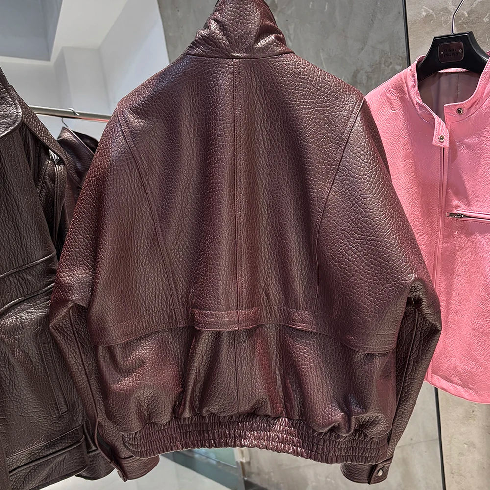 YOLOAgain Chocolate Brown Suede Jacket Women Real Leather Jacket Female
