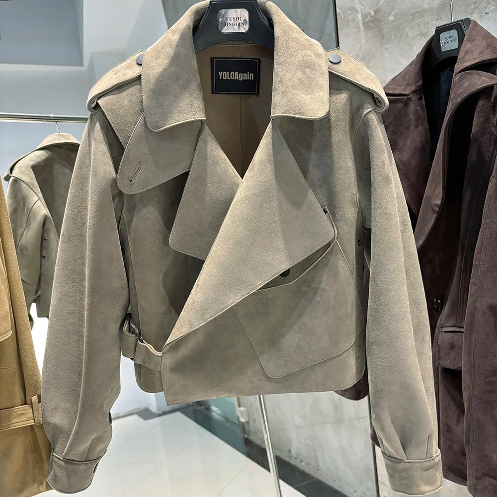 YOLOAgain 2025 Spring Loose Oversized Real Leather Jacket Women Streetwear