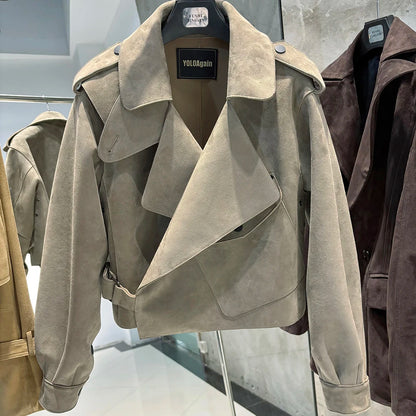 YOLOAgain 2025 Spring Loose Oversized Real Leather Jacket Women Streetwear