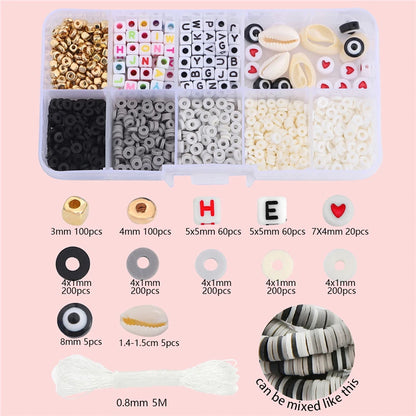 10 Grid Beads Craft Kit (Polymer Clay & Letters) | DIY Elastic Bracelet Set for Girls (Perfect Creative Gift Idea)