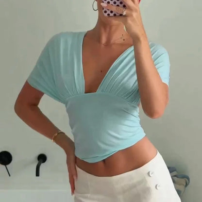 Sexy V Neck Tanks Top Women Backless Lace Up Ruched Crop Top Vest Tee Y2K Slim Club Party Top Hot Girl 2026 Summer New Tops