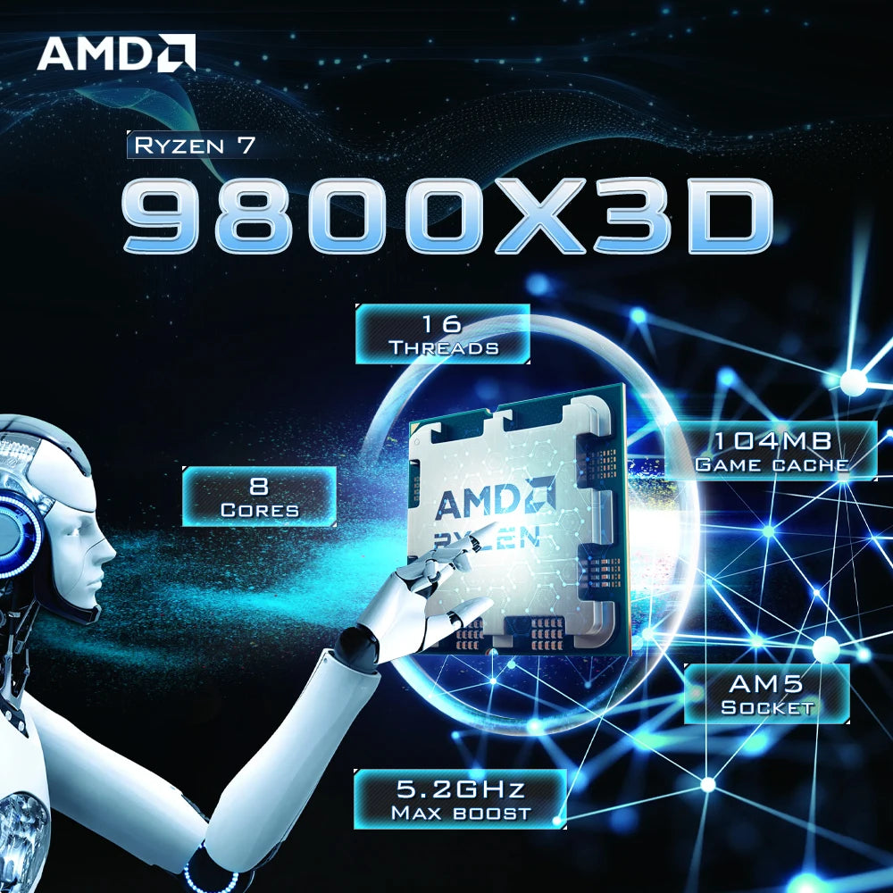 AMD Ryzen 7 9800X3D 8-Core 16-Thread L3=96M 4.7GHz 120W DDR5 Socket AM5 4NM R7 9800X3D Gaming Processor but No Fan