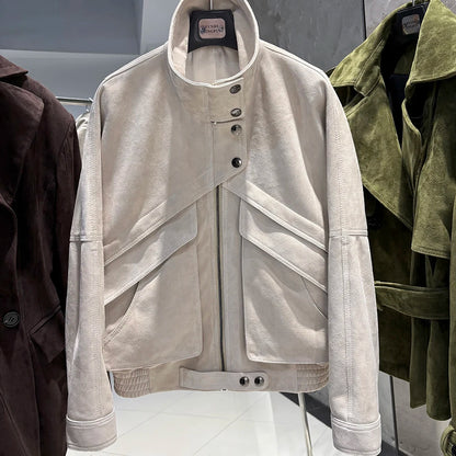 YOLOAgain Chocolate Brown Suede Jacket Women Real Leather Jacket Female