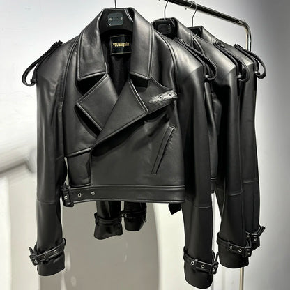 YOLOAgain Long Sleeve Dark Brown Suede Jacket Women Real Leather Jacket
