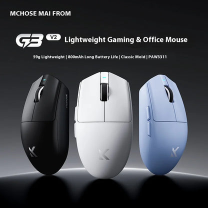 MCHOSE G3 V2 Wireless Mouse for Gaming and Office Use with Triple Mode Connectivity (Bluetooth/Wired/2.4G) and 3311 Sensor