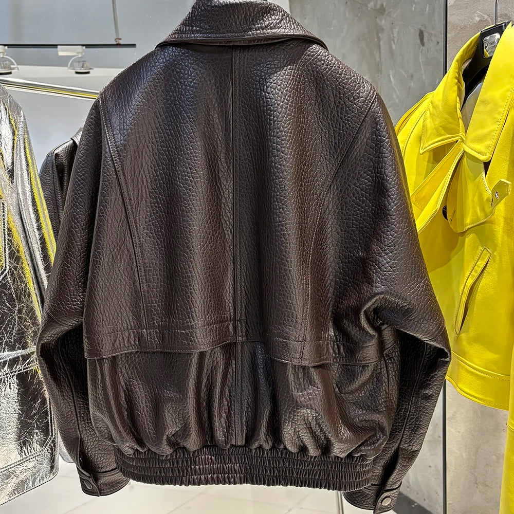 YOLOAgain Chocolate Brown Suede Jacket Women Real Leather Jacket Female