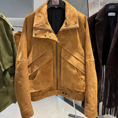 YOLOAgain Chocolate Brown Suede Jacket Women Real Leather Jacket Female
