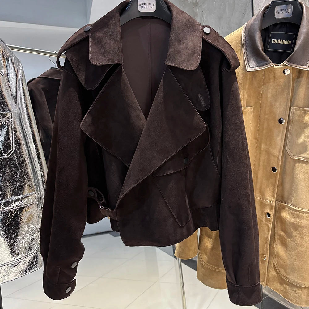 YOLOAgain 2025 Spring Loose Oversized Real Leather Jacket Women Streetwear