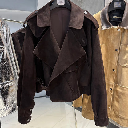 YOLOAgain 2025 Spring Loose Oversized Real Leather Jacket Women Streetwear
