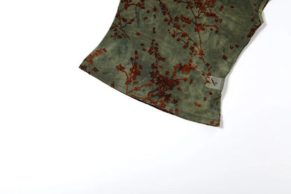 Whatiwear Tank Top Women Sexy See Through Sleeveless Plum Blossom Print Fashion Hottie Stretch Skinny Trend Street Club Vest