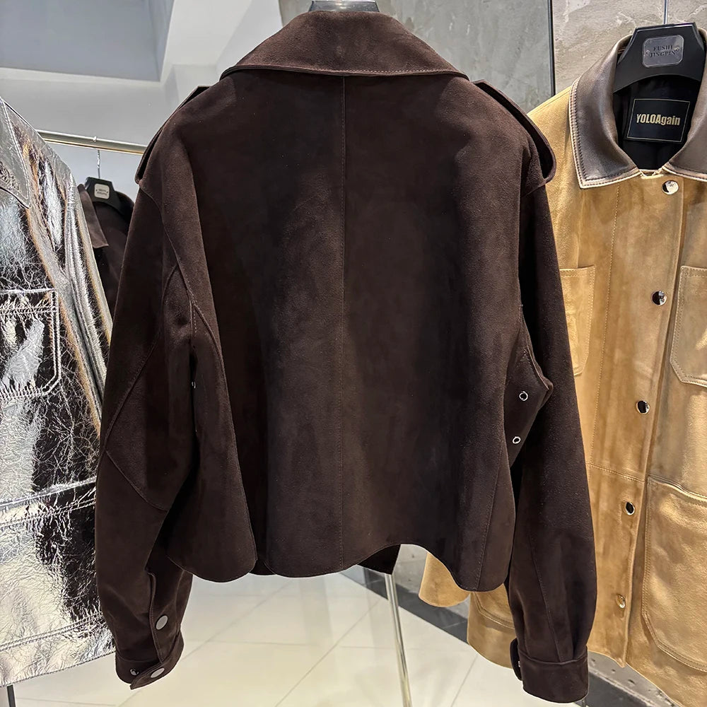 YOLOAgain 2025 Spring Loose Oversized Real Leather Jacket Women Streetwear