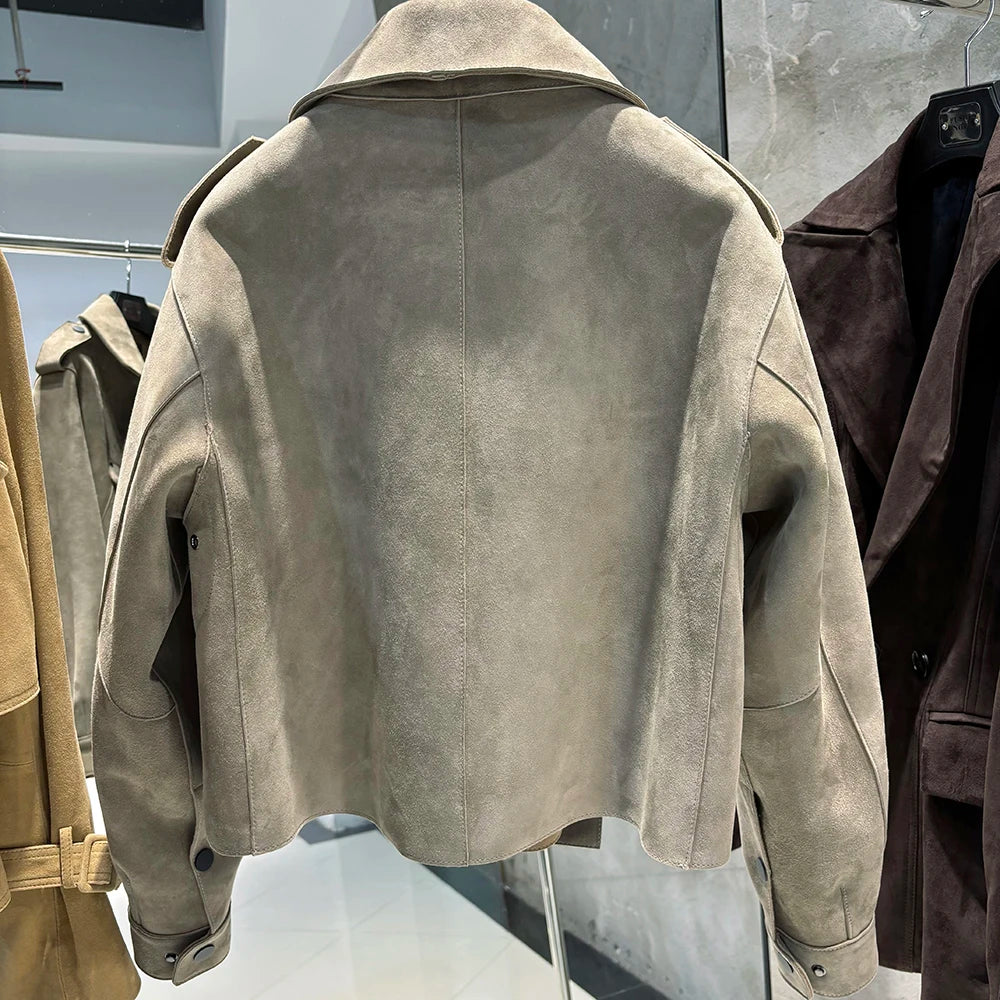 YOLOAgain 2025 Spring Loose Oversized Real Leather Jacket Women Streetwear