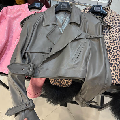YOLOAgain Long Sleeve Dark Brown Suede Jacket Women Real Leather Jacket