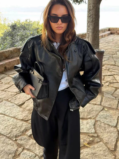 Autumn Winter Women Leather Jacket 2025 Loose Causal PU Faux Leather Jackets Coat Fashion Street Motorcycle Jackets