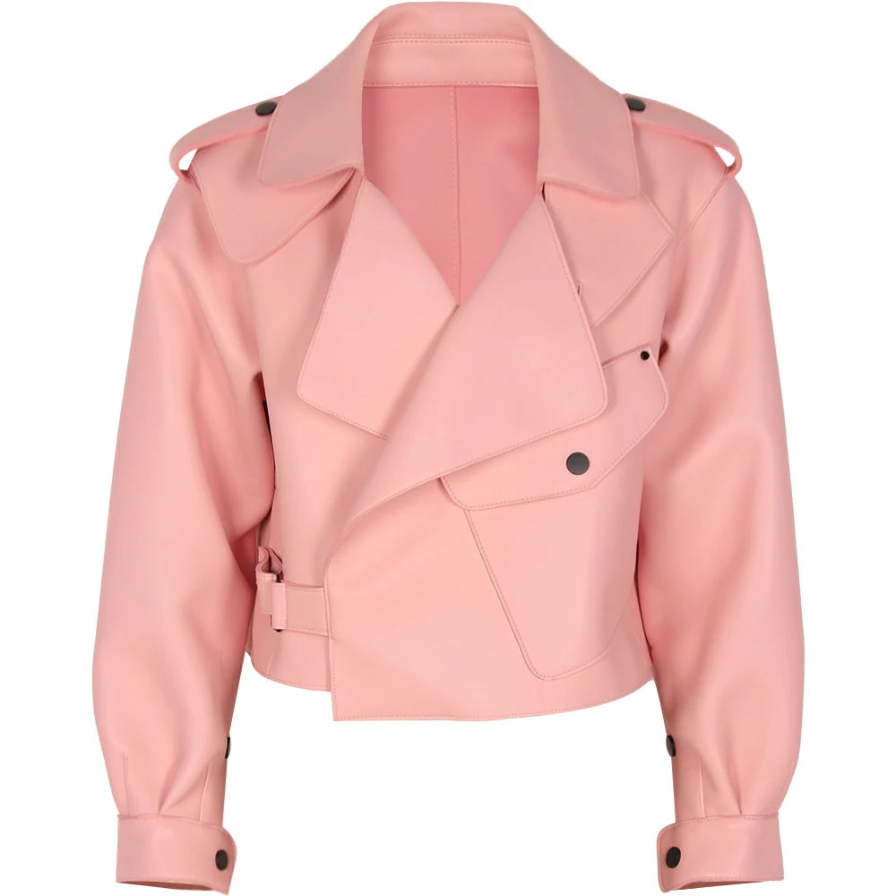 YOLOAgain 2025 Spring Loose Oversized Real Leather Jacket Women Streetwear