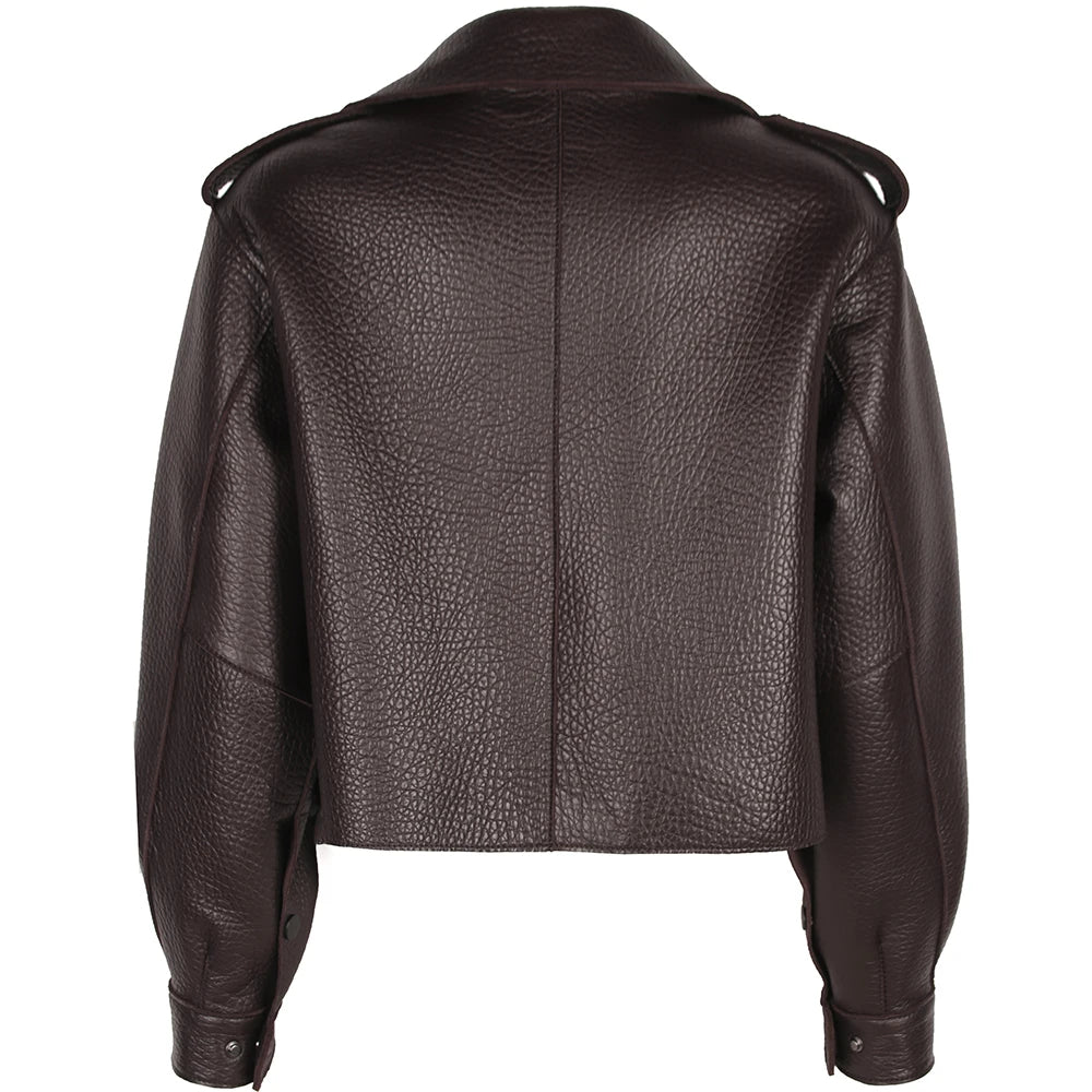 YOLOAgain 2025 Spring Loose Oversized Real Leather Jacket Women Streetwear