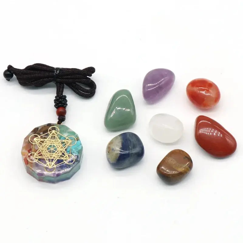 Colorful Irregular Natural Crystal Yoga Stone Seven Chakras Pendant Set Crushed Stone Resin Necklace Pendants Jewelry Making DIY
