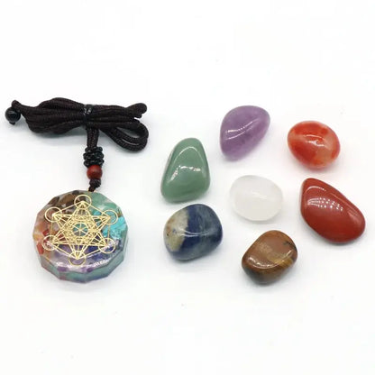 Colorful Irregular Natural Crystal Yoga Stone Seven Chakras Pendant Set Crushed Stone Resin Necklace Pendants Jewelry Making DIY