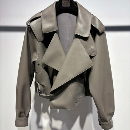 YOLOAgain 2025 Spring Loose Oversized Real Leather Jacket Women Streetwear