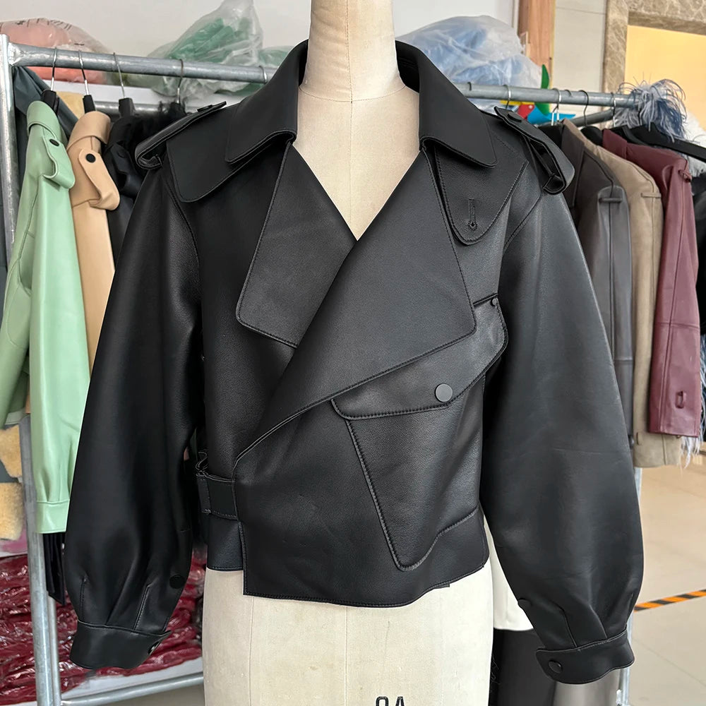 YOLOAgain 2025 Spring Loose Oversized Real Leather Jacket Women Streetwear
