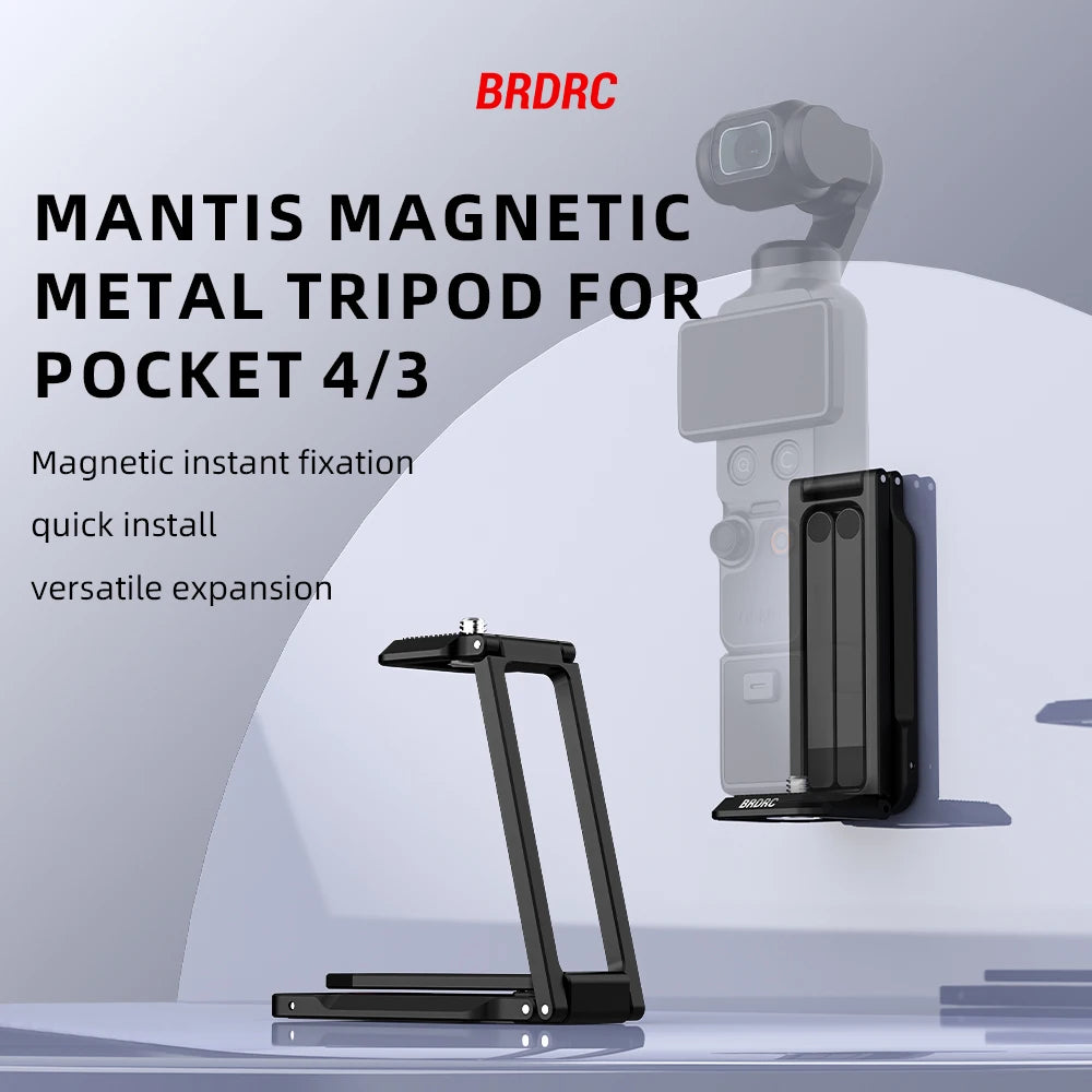 BRDRC Magnetic Quick Release Tripod for DJI Pocket 4/Pocket 3 Foldable Metal  Photography Tripod with Hidden Hook for Travel